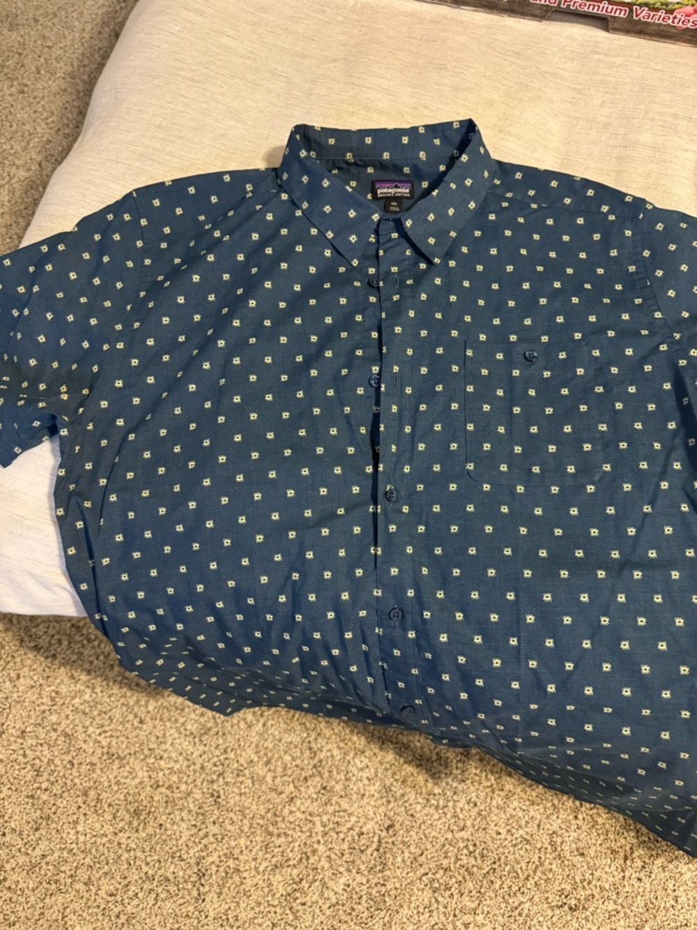 Patagonia Men's Teal Blue Short-Sleeve Button-Down with Micro Print